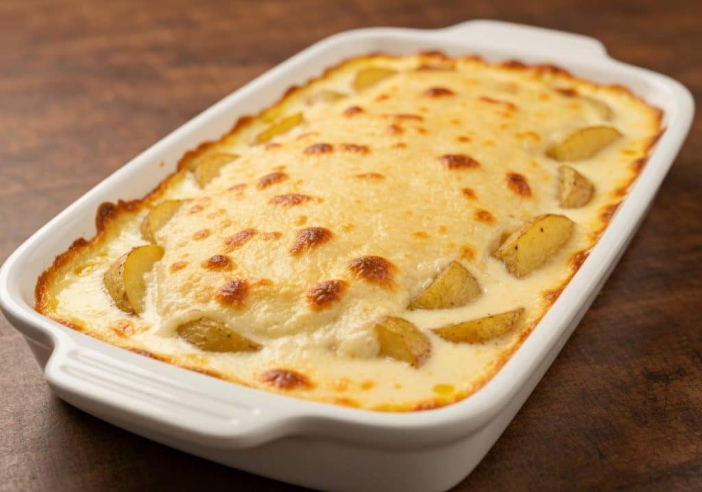 Gratin dauphinois doré dans un plat en céramique au four
