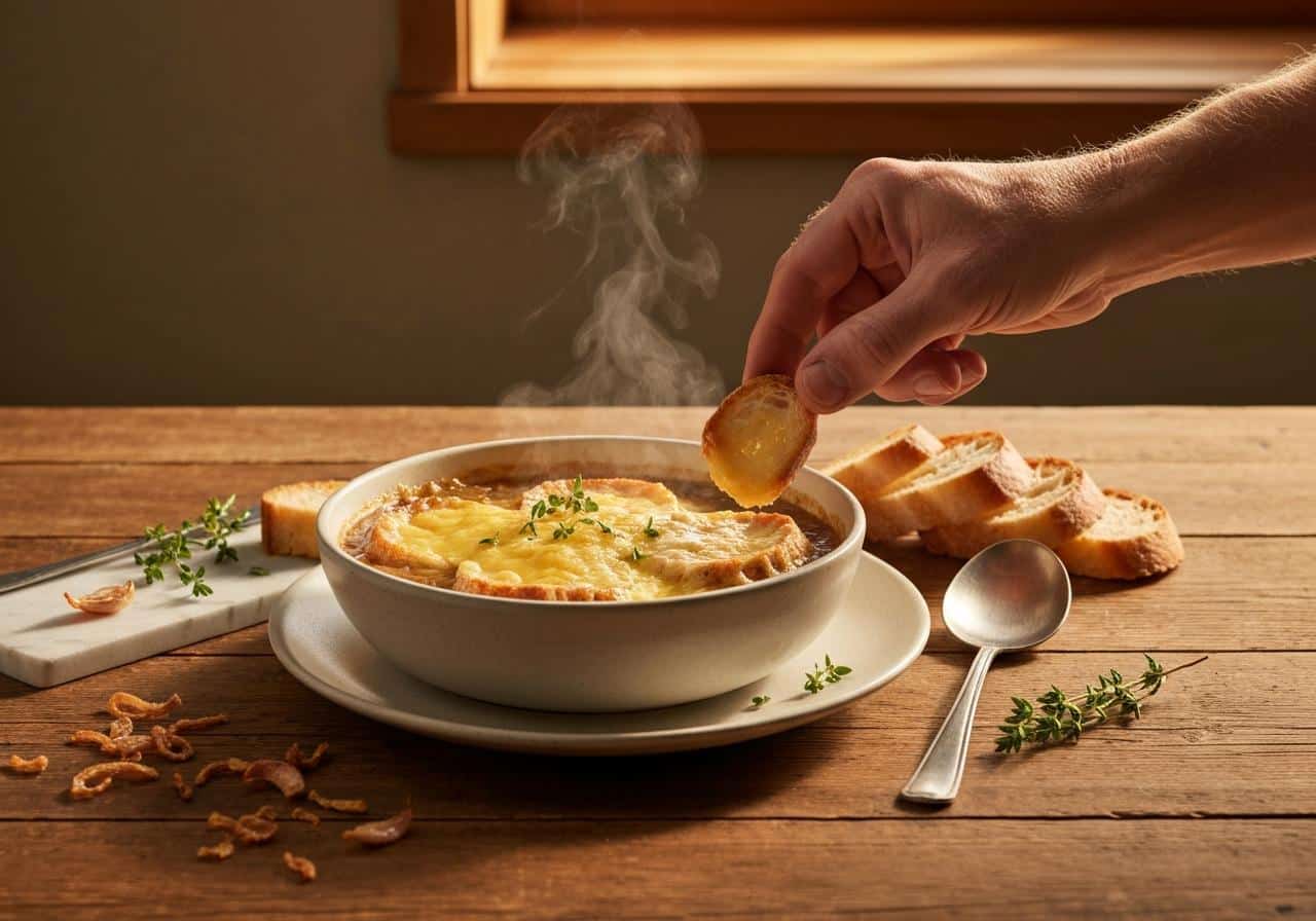 quels condiments et toppings croustillants pour sublimer une soupe à l'oignon